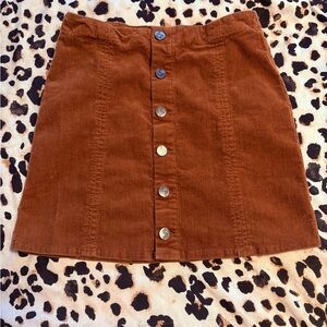 Brown Button-Front Corduroy Skirt juniors